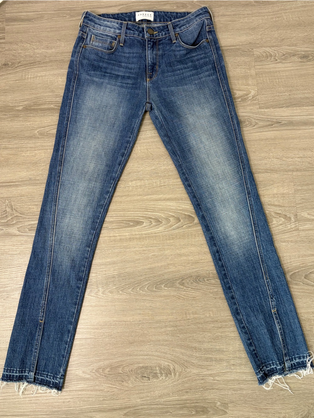 Parker Smith Medium Wash Skinny Front Seam Split Hem Jeans